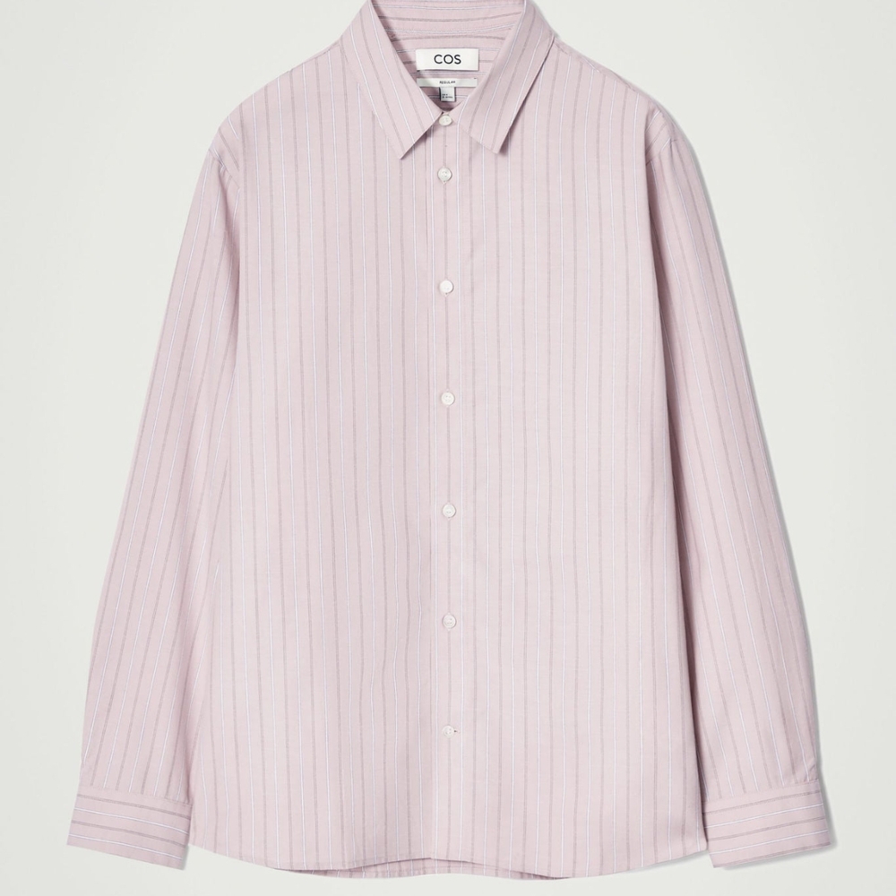 COS Men's Soft Pink Striped Casual Shirt